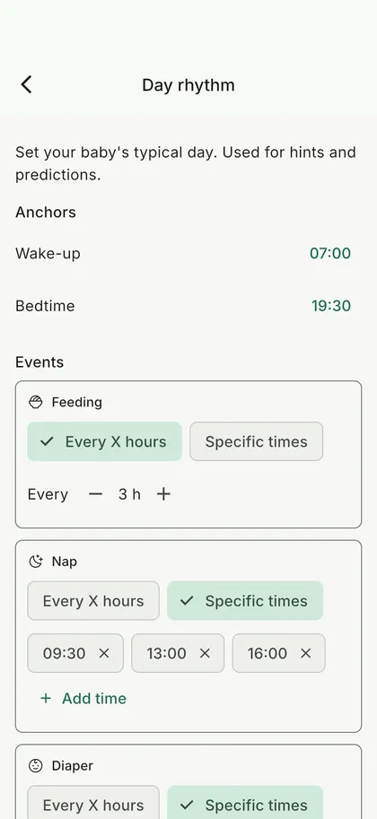 Vaava day rhythm schedule screen